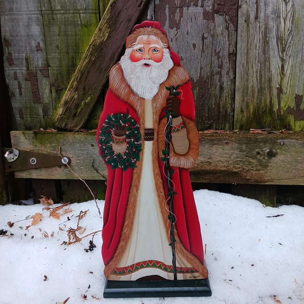 Vintage Santa Hand Painted Wooden Door Stopper Large